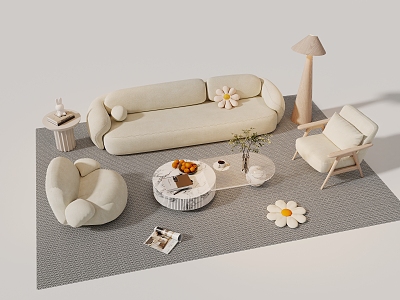 Cream style sofa coffee table combination living room sofa coffee table combination leisure sofa carpet model