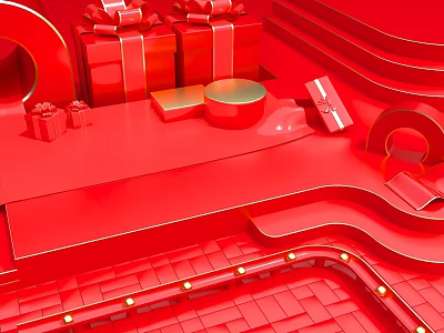 Red Gift Boxes In E commerce Shopping Promotion With Decorative Elements 3d model