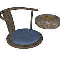 Modern Wooden Frame Leisure Chair With Blue Fabric Cushion And Woven Ottoman