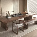 Chinese Style Wooden Tea Table and Chairs with Tea Sets on Carpet Near Window
