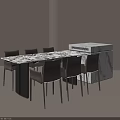 Modern Dining Table Set With Marble Top Gray Chairs And Side Cabinet 3d model