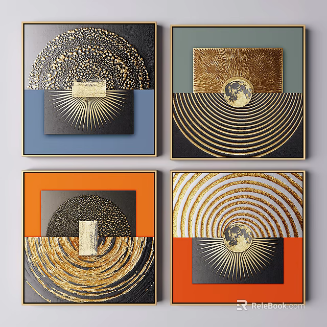 Decorative Wall Art Featuring Golden Circular Patterns Radiant Lines And Colorful Backgrounds 3d model