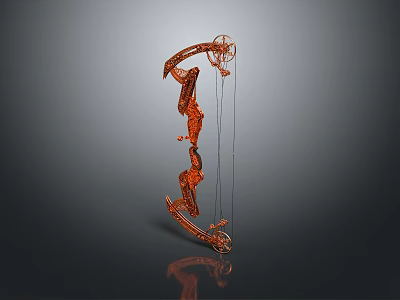 Orange Decorative Bow Weapon With Intricate Carvings Bowstring And Gray Gradient Background Reflection 3d model