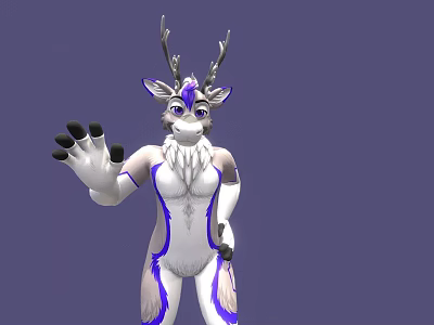 Game and Movie Deer Character With Antlers White Purple Fur Waving Hand 3d model