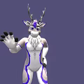 Game and Movie Deer Character With Antlers White Purple Fur Waving Hand