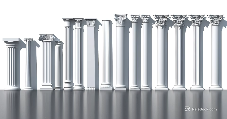 Classical Roman Columns With Various Architectural Styles And Ornate Decorative Capitals 3d model 