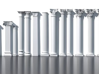 Classical Roman Columns With Various Architectural Styles And Ornate Decorative Capitals 3d model