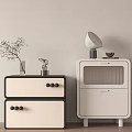 Modern Two Tone White Black Bedside Tables With Drawers Cabinet And Decorative Lamp Vase