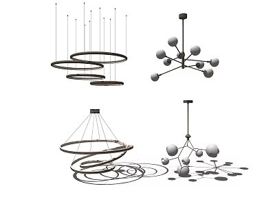 Modern Chandeliers With Various Designs Including Circular Loops And Spherical Bulbs 3d model