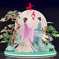 Traditional Qixi Festival Scene Decoration With Figures Moon Pine Clouds And Deer