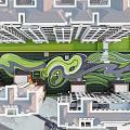 Modern Residential Garden Landscape With Green Lawns Winding Pathways And Curved Designs