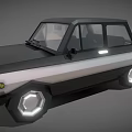 Vintage Low Poly Sedan Car With Black Silver Body And Illuminated Polygon Wheels
