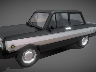 Vintage Low Poly Sedan Car With Black Silver Body And Illuminated Polygon Wheels 3d model