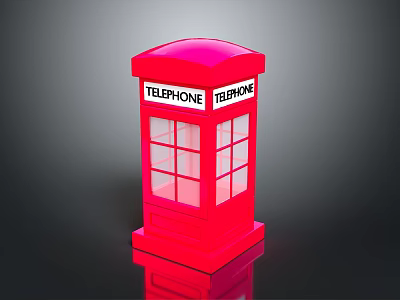 Classic Red Telephone Booth With Glass Windows And Telephone Signage 3d model