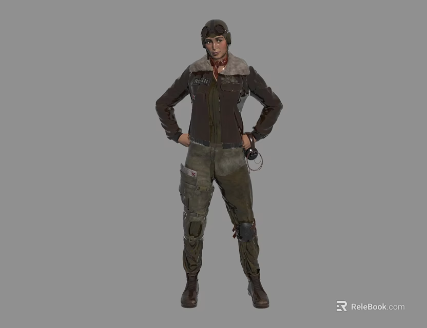 Video Game Movie Character Wearing Helmet Jacket And Tactical Pants With Hands On Hips 3d model 