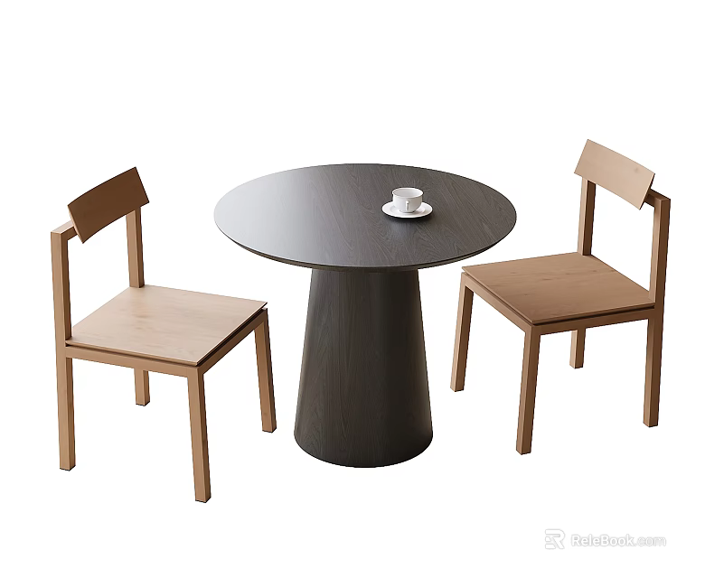 Minimalist Modern Black Round Table With Light Wood Chairs Dining Set 3d model