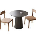 Minimalist Modern Black Round Table With Light Wood Chairs Dining Set 3d model
