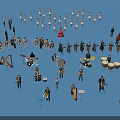 Many People Playing Various Musical Instruments On Blue Background During Music Performance Activity