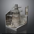Scaffolding Equipment Supporting Masonry Tower Construction with Multiple Layers