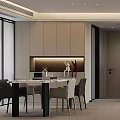 Modern Restaurant Interior With White Dining Table Chairs Cabinets And Recessed Lighting 3d model