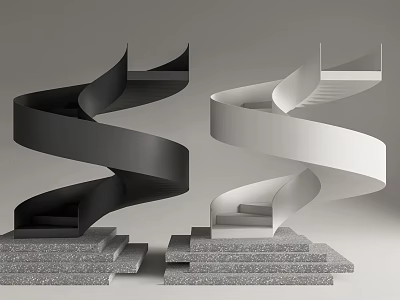 Black And White Spiral Staircase With Gray Stone Base Modern Design 3d model
