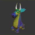 Colorful Dragon Toy With Horns Green Eyes Blue Wings And Yellow Purple Body