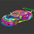 Stylish White Race Car with Black Stripes Red Rear Wing and Yellow Racing Design Details