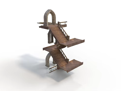Multi Level Architectural Building Structure With Wooden Stairs Arch Design And Platforms 3d model