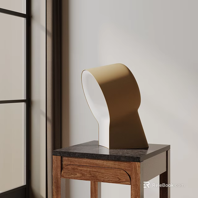 Stylish Modern Table Lamp With Gold And White Curved Design On Wooden Cabinet Black Top 3d model 