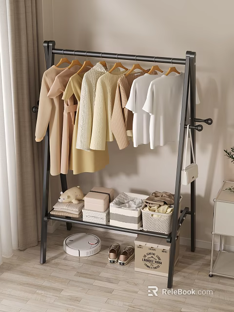 Stylish Clothing Rack with Hanging Clothes Storage Boxes and Baskets for Bedroom Organizer 3d model 