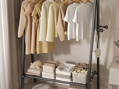 Stylish Clothing Rack with Hanging Clothes Storage Boxes and Baskets for Bedroom Organizer 3d model