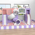 Indoor Kids Play Equipment With Purple Pink Slide Tunnel Steps And Ball Pit
