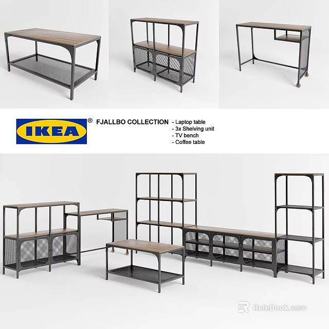 IKEA FALLISK Collection Furniture Including Leaning Wall Shelf Storage Unit And Coffee Table 3d model 
