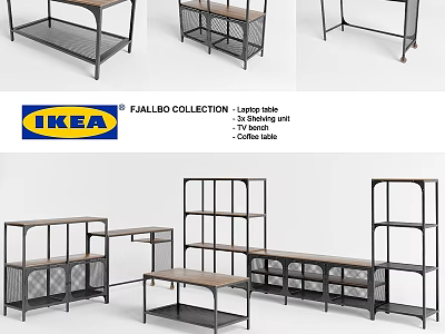 IKEA FALLISK Collection Furniture Including Leaning Wall Shelf Storage Unit And Coffee Table 3d model