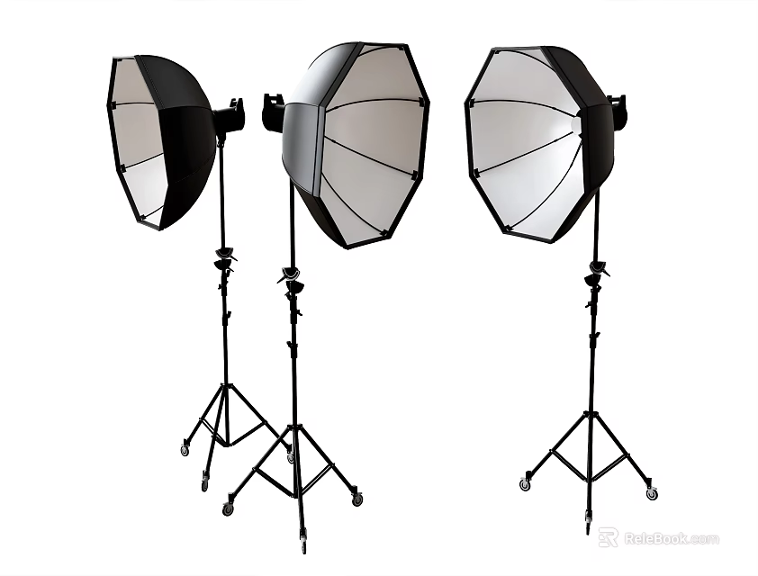 Three Photography Softboxes On Tripods For Professional Studio Lighting 3d model 