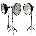 Three Photography Softboxes On Tripods For Professional Studio Lighting