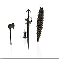 Ancient Metal Weapons Collection Featuring Axe Decorative Sword And Leaf Shaped Blade On White Background
