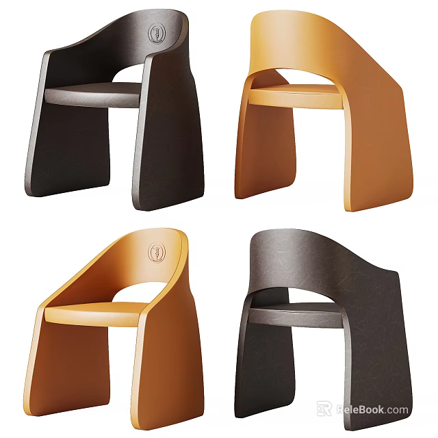 Stylish Modern Single Chair Design Featuring Black And Orange Color Variations 3d model 