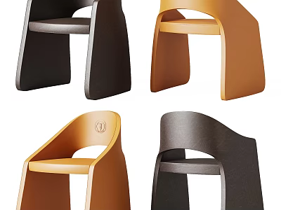 Stylish Modern Single Chair Design Featuring Black And Orange Color Variations 3d model