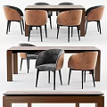 Modern Wooden Dining Table Set With Gray And Brown Leather Chairs