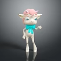 Adorable 3D Cartoon Creature Character With Pink Hair Horns Blue Bow Tie And White Body