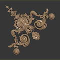 Golden Decorative 3D Model With Intricate Curved Scrolls Flowers And Balls