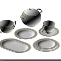 Elegant Porcelain Dinnerware Set With White Plates Cups Saucer Teapot And Gold Rim