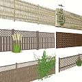 Various Types of Bamboo and Wooden Garden Fences with Lattice Patterns and Green Plants