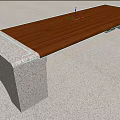 Durable Wooden Seat Bench With Stone Base On Tile Floor Surface 3d model