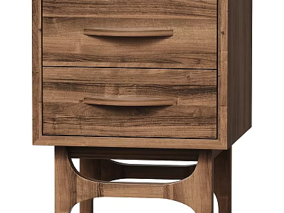 Walnut Wooden Bedside Table With Two Drawers And Curved Support Leg Design 3d model