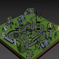 Game Character Exploring 3D Cartoon Scene With Roads Trees And Vehicles