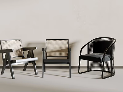 Modern Single Chairs Design With Rattan Weave Wooden Frame And Metal Structure 3d model