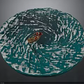 Blue Whirlpool Water Waves With Small Boat In Center And Red Object