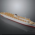 Cruise Ship Water Transport With White Body Red Bottom Orange Deck Multiple Windows Top Masts